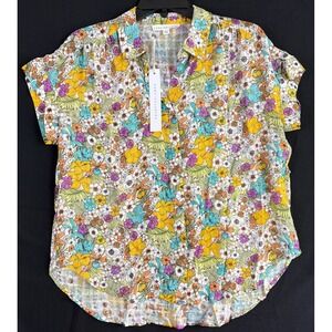 Jane & Delancey Women's Button Down SS Small WildFlower Print AOP SUMMER NWT's
